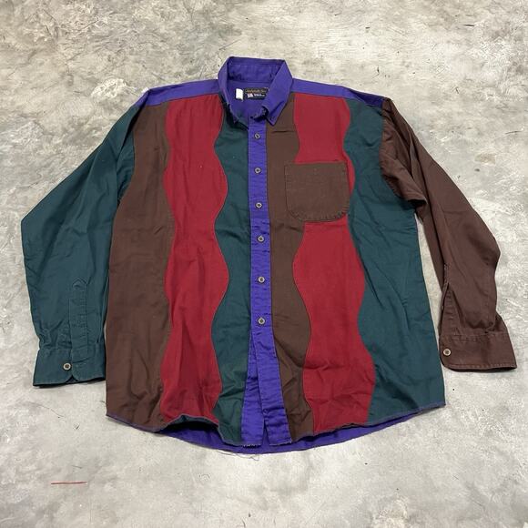 Panhandle Slim Long Sleeve Button Down Shirt Mens XL 17 1/2 Purple brown Red - Picture 1 of 6